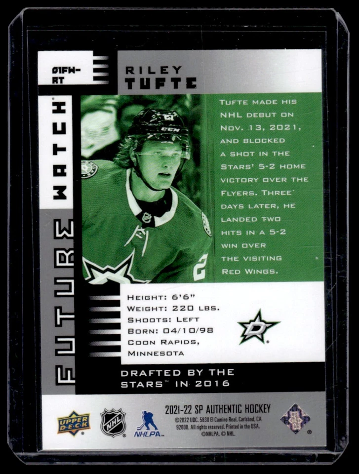 2021-22 SP Authentic Future Watch Retro Riley Tufte Rookie 449/999 #01FW-RT - Image 2 of 2