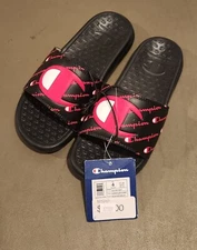 NEW Champion Super Slide Solid Black Slide Sandals CA100152Y Size 4 Youth