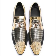 Men's Fashion Pointy Toe Metal Decor Slip On Leather Shoes Party Banquet SDRTY
