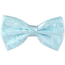 New Brand Q men's pre-tied bow tie paisley micro fiber formal wedding light blue