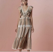 Hemant & Nandita Tassel Pixie Deep V LaceTrim Midi Sz Medium