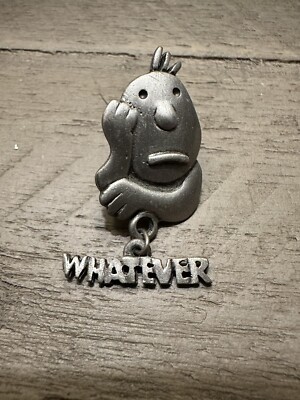Whatever Face Brooch Silver Tone Pewter Pinback Pin Vintage J. Benton