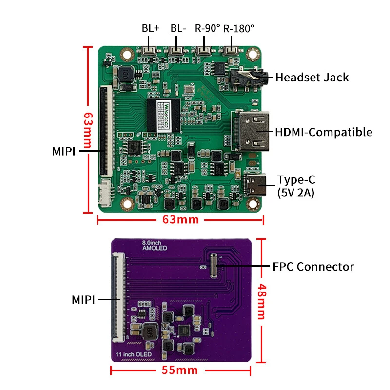 8'' 2K 2480x1860 OLED Screen Display HDMI Port USB Board 180° Rotation DIY KIT - Image 2 of 4