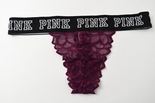 1 Victoria's Secret VINTAGE 2016 PINK Thick Logo Lace Thong Panties SMALL
