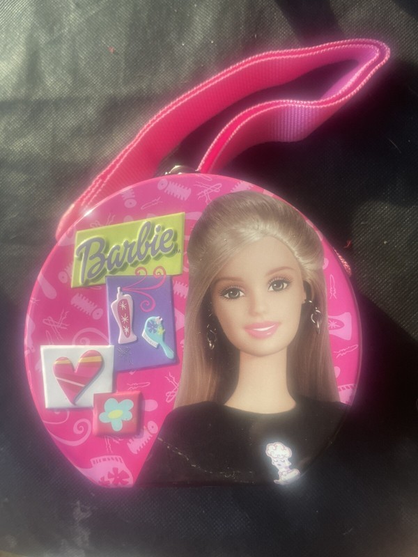 Barbie Tin / Mini Cross Body Purse Filled With Chocolate Barbie “coins”. New
