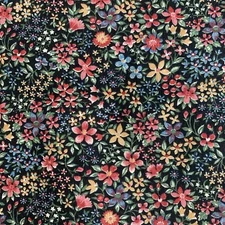 Kessler Design Fabric Concord Florals on Black Cotton 23 x 44" w Piece