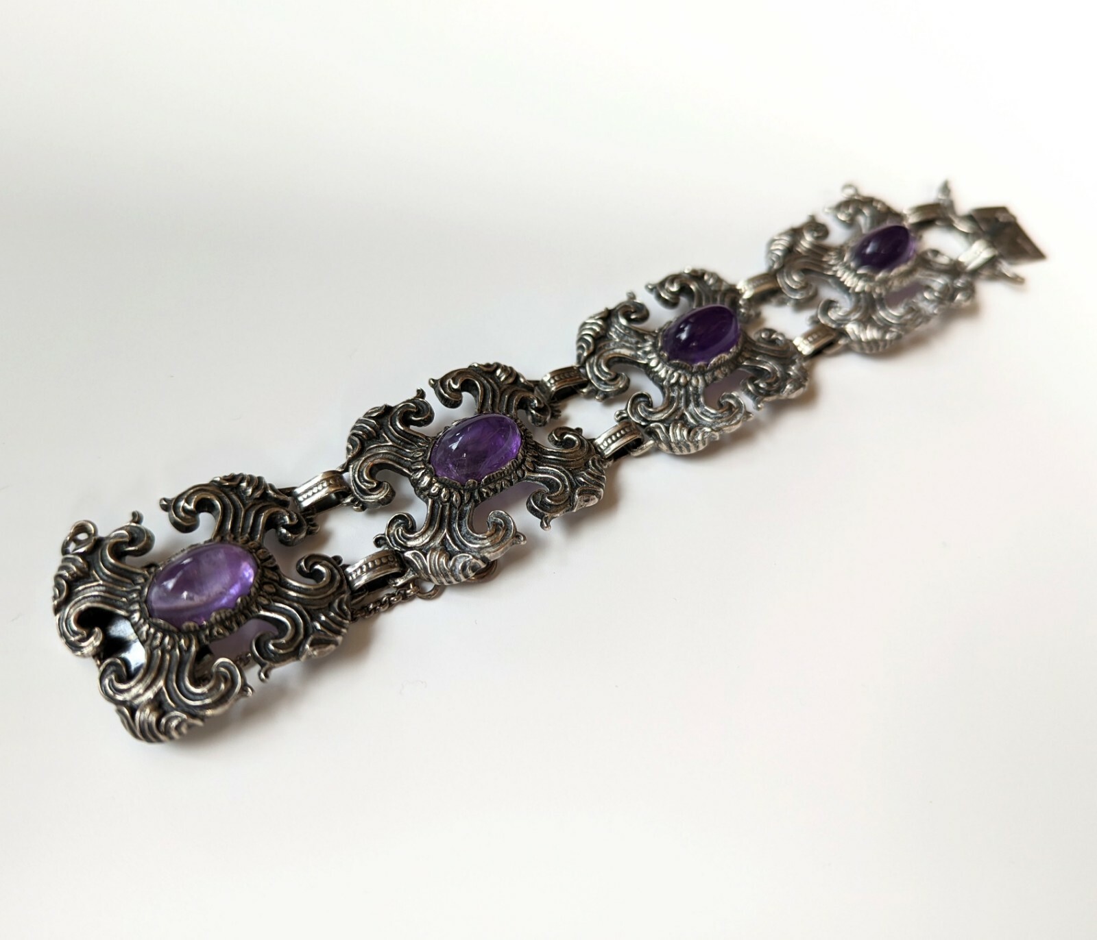 Vintage Amethyst Signed BAS Panel Bracelet 925 St… - image 3