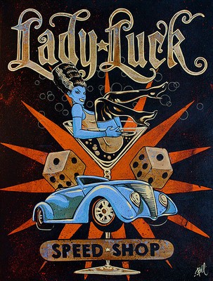 Lady Luck Speed Shop Lowbrow Art Canvas Giclee Print by Mike Bell 5 Sizes  