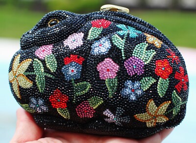 JUDITH LEIBER BLACK FLORAL BUNNY RABBIT SWAROVSKI