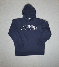 Columbia Hoodie Mens Medium Blue Sweatshirt Sweater Pullover Spell Out EUC