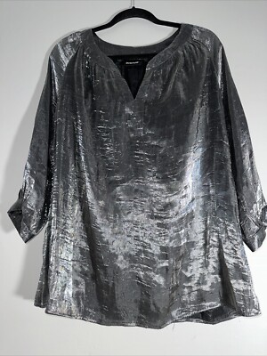 Avenue Top Blouse Shirt Metallic Peasant Party Formal Sz 14/16
