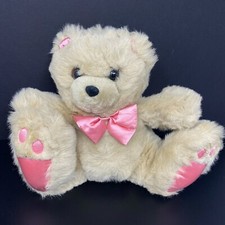 Vintage Dan Dee Tan Teddy Bear Plush Stuffed Animal Pink Satin Foot Print Bow