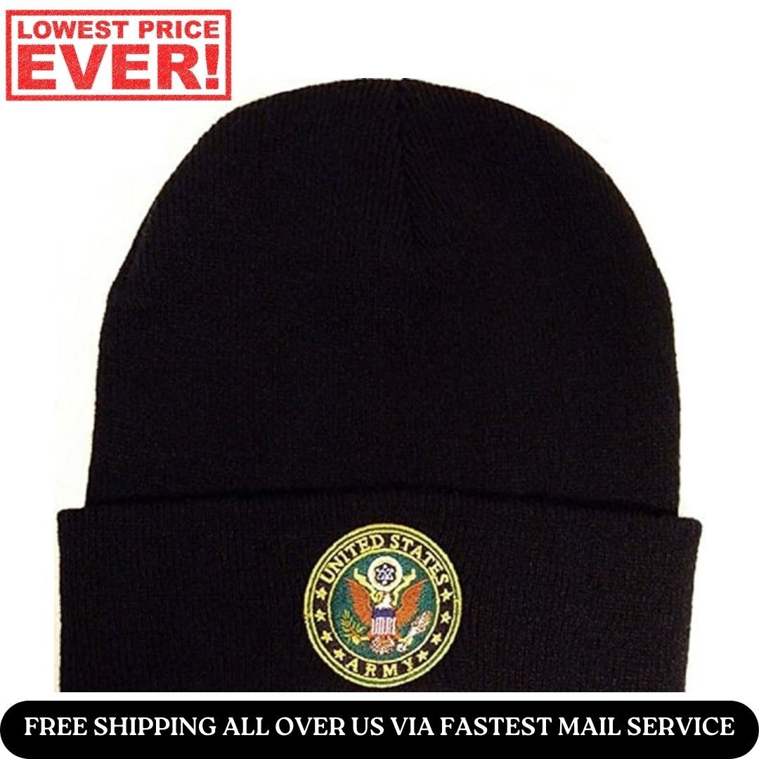 Eagle Crest U.S. Military 3D Emblem Beanie - U.S. Army Navy Marines - Black 4Pcs