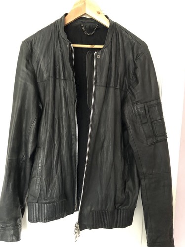 mens all saints leather jacket medium - Picture 3 of 4
