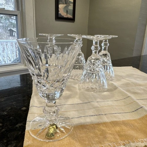 Vintage Waterford Crystal Tramore Wine Glasses Set Of 5 W/ Stickers Watermarked