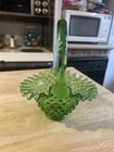 Vintage Fenton Emerald Green Hobnail Basket 8" Tall
