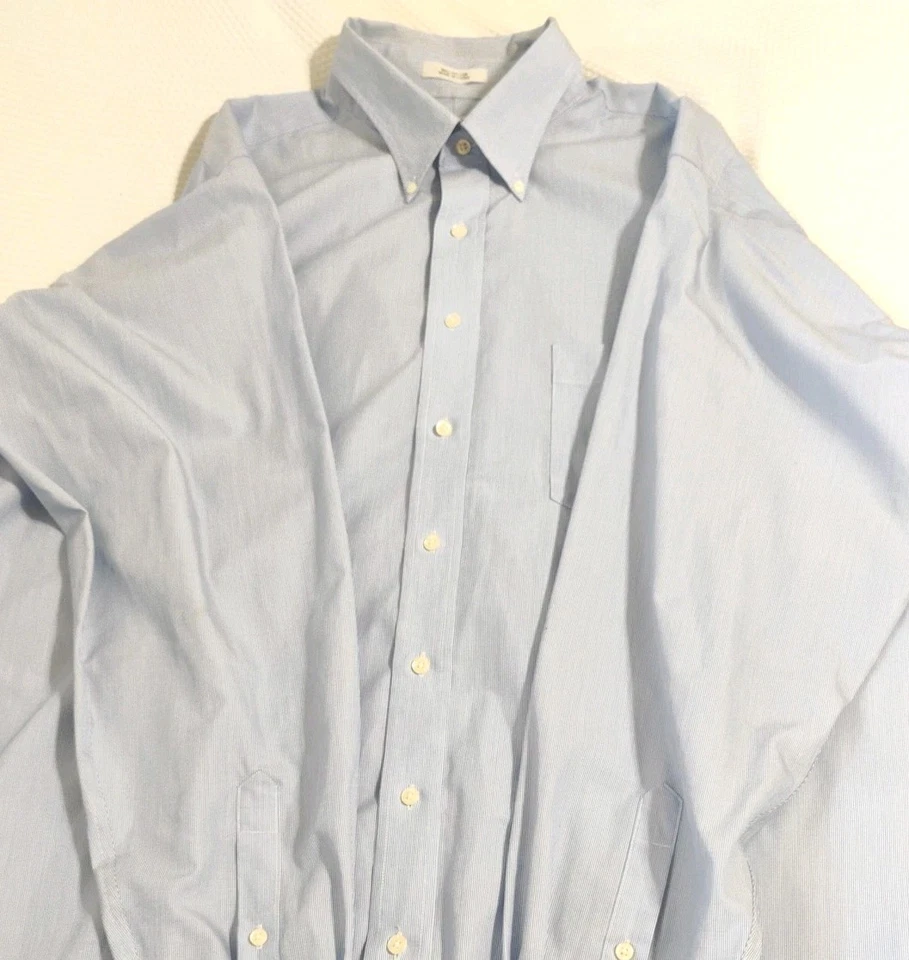 Camisa Eagle Shirtmakers azul sarja tecido azul não ferro 19 altura X 37/38 - Imagem 3 de 4