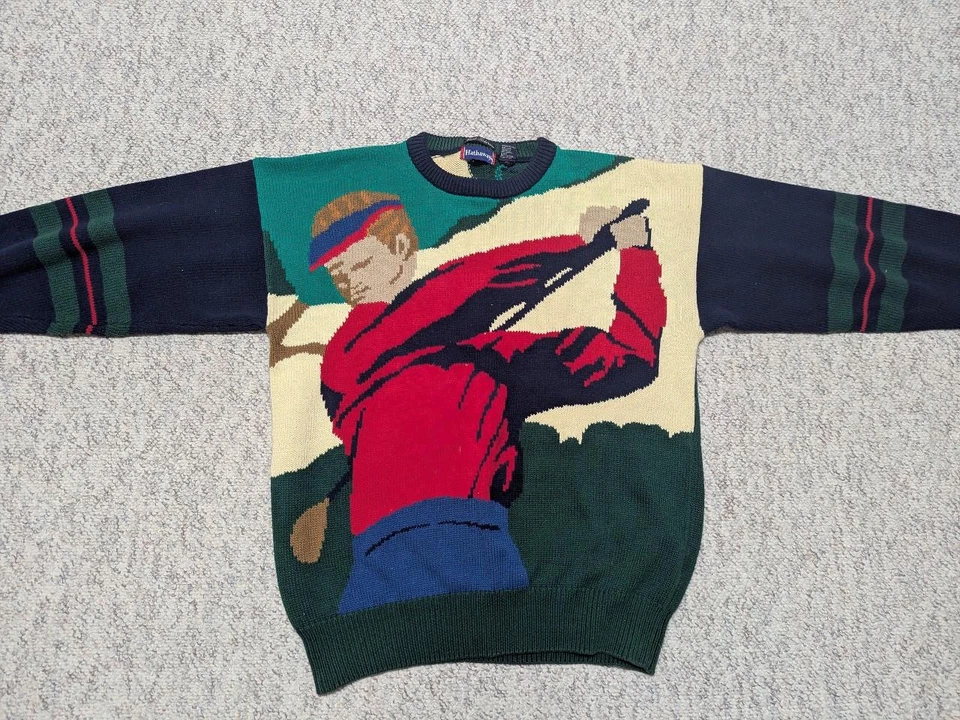 Suéter de punto vintage años 90 GOLF por todas partes L algodón INTARSIA augusta masters Foto 2 de 4
