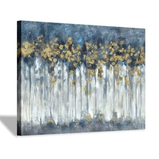 Abstract Birch Trees Picture Painting: Heavy Textured Hand Painted Blue Grey ...