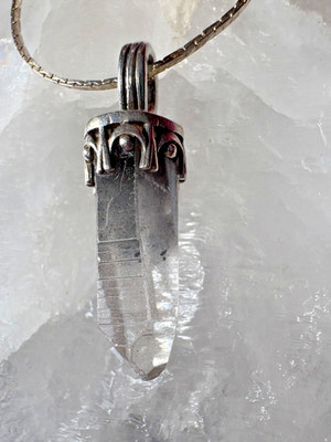 Arkansas Clear Quartz Crystal Pendant with Chloride Inclusio 925 Cap  by JKL 206