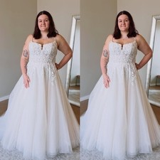 Plus Size Wedding Dresses Spaghetti Straps Lace Appliques A Line Bridal Gowns