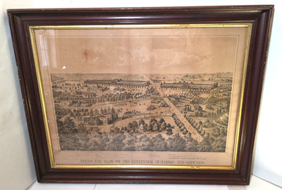 1876 Centennial Exposition Philadelphia Lithograph Birds Eye Grounds Framed