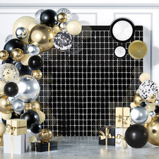 Black Shimmer Wall Backdrop, Square Backdrop Curtain,2Pcs 3.3x6.6 Feet Black Str