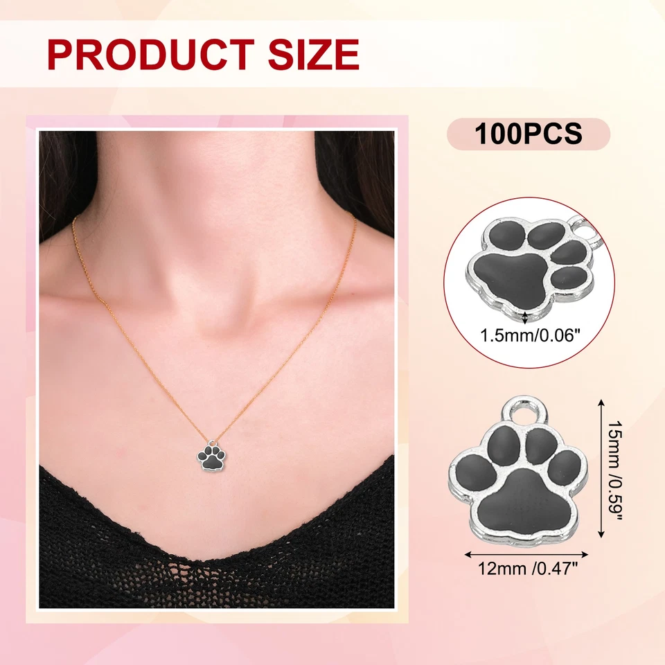 Enamel Paw Print Charm, 100Pcs Alloy Enamel Pendants , Black/silver - Image 2 of 4