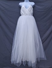 New Lulus Small White Sparkle Tulle Maxi Formal Prom Bridal Wedding Evening