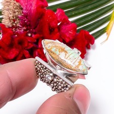 Variscite - Green Turquoise  White Topaz 925 Sterling Silver Ring s.6 Sku42
