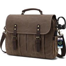 Vintage Mens Messenger Bag 15.6 inches Waterproof Genuine Leather Waxed Canva...