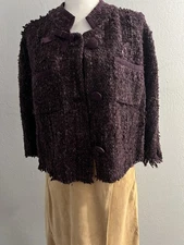 Rick Owens AMEN Olmar and Mirta Eggplant Woven Silk & Cotton  Fringes Blazer 8