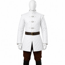 Handmade Medieval White Gambeson Padded Jacket LARP Reenactment Armor Coat