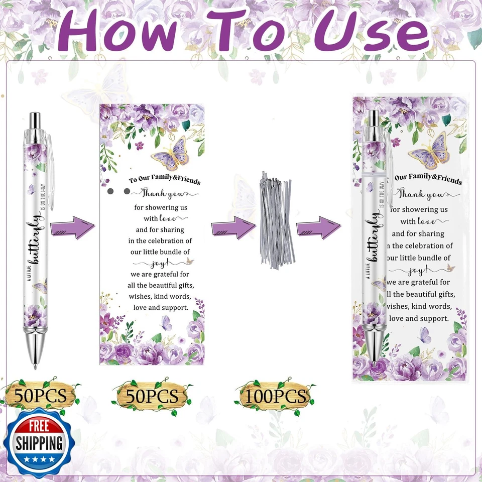 Lebsitey 50 наборов фиолетовый бабочка тема детский душ сувениры для гостей, пола  - Изображение 3 из 4