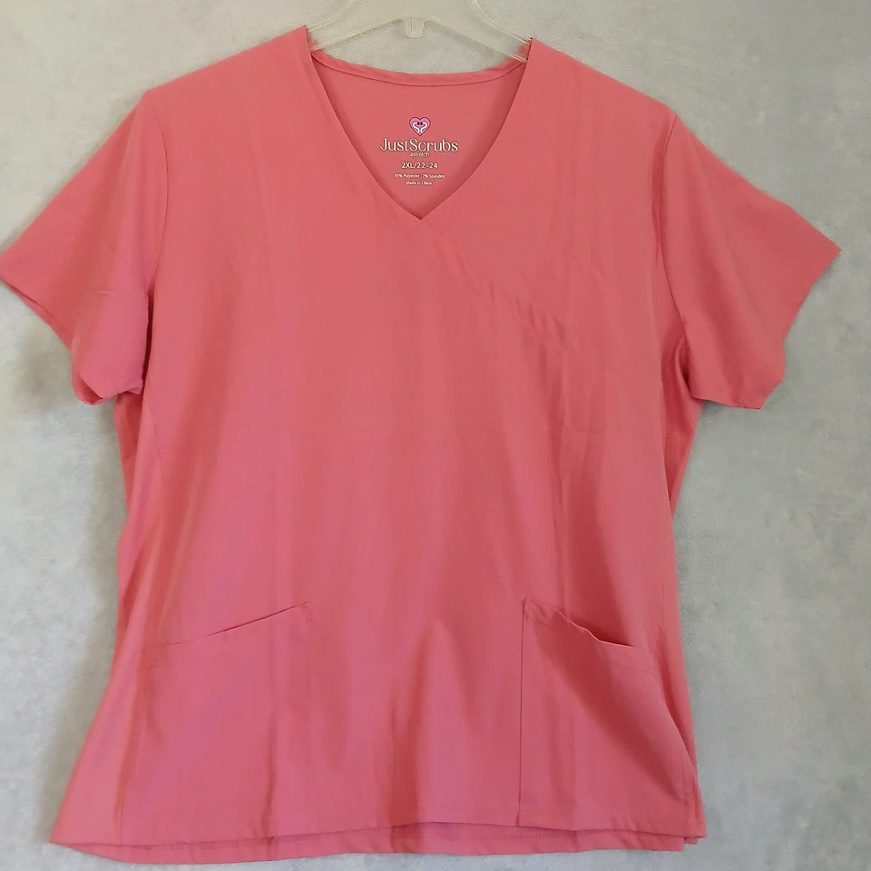 全新带标签 Just Scrubs 女式 2XL 套装西瓜粉色 4 弹力现代版型 (32 英寸内缝) — 第 3/4 张图片