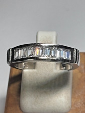 Sterling Silver Baguette Cut Cubic Zirconia Wedding Band Ring 4.2g Sz 7