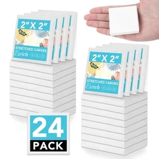Mini Stretched Canvas 24Pack 2x2inch, 2/5''Profile Art Primed Canvases for Paint