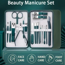 18/7 Pcs Pedicure Manicure Set Nail Clippers Cleaner Cuticle Grooming Tool Case