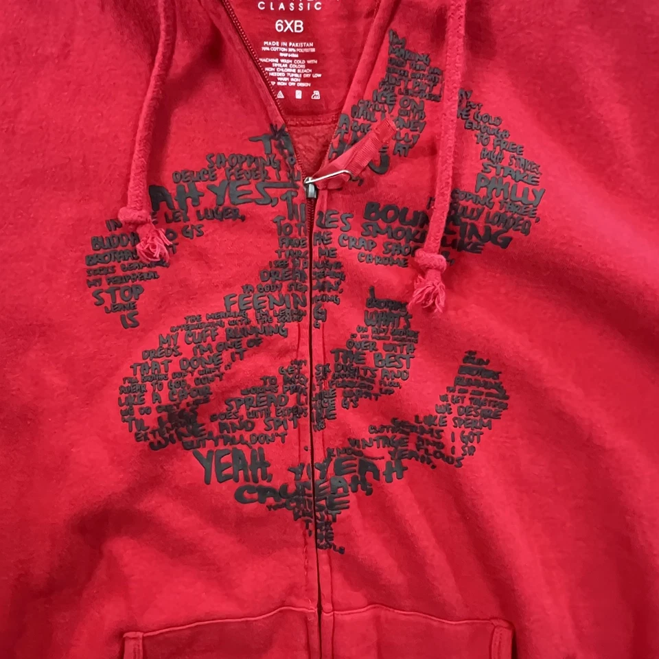 Sudadera con Capucha Rocawear Clásica 6XB Roja Cremallera Completa Arte de la Palabra Gráfico Y2K Hip Hop Gran Tamaño Foto 3 de 4
