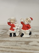 Vintage Japan Ceramic Santa Mrs. Claus Salt and Pepper Shakers Christmas Deer