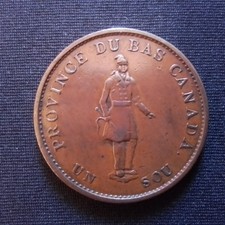 1837 Quebec Bank Half Penny Token Habitant Un Sou LC-8B1 VF-35 Strong Buttons !!
