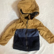 Genuine Kids from OshKosh 2T Colorblock Hooded Jacket Tan Navy Cotton Polyester
