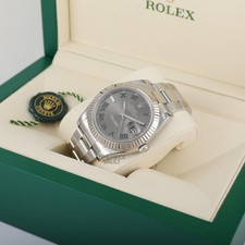 Rolex Datejust II 116334 Steel 41mm Oyster 18k Fluted Custom Gray Wimbledon Dial 6