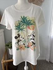 Women's Disney Mickey Mouse Minnie Mouse T-Shirt Tee Top White Short Sl Medium M