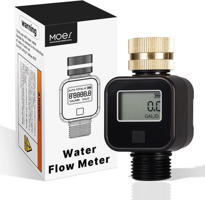 Water Flow Meter Brass Inlet Garden Hose LCD Gallon Liter Consumption Meter