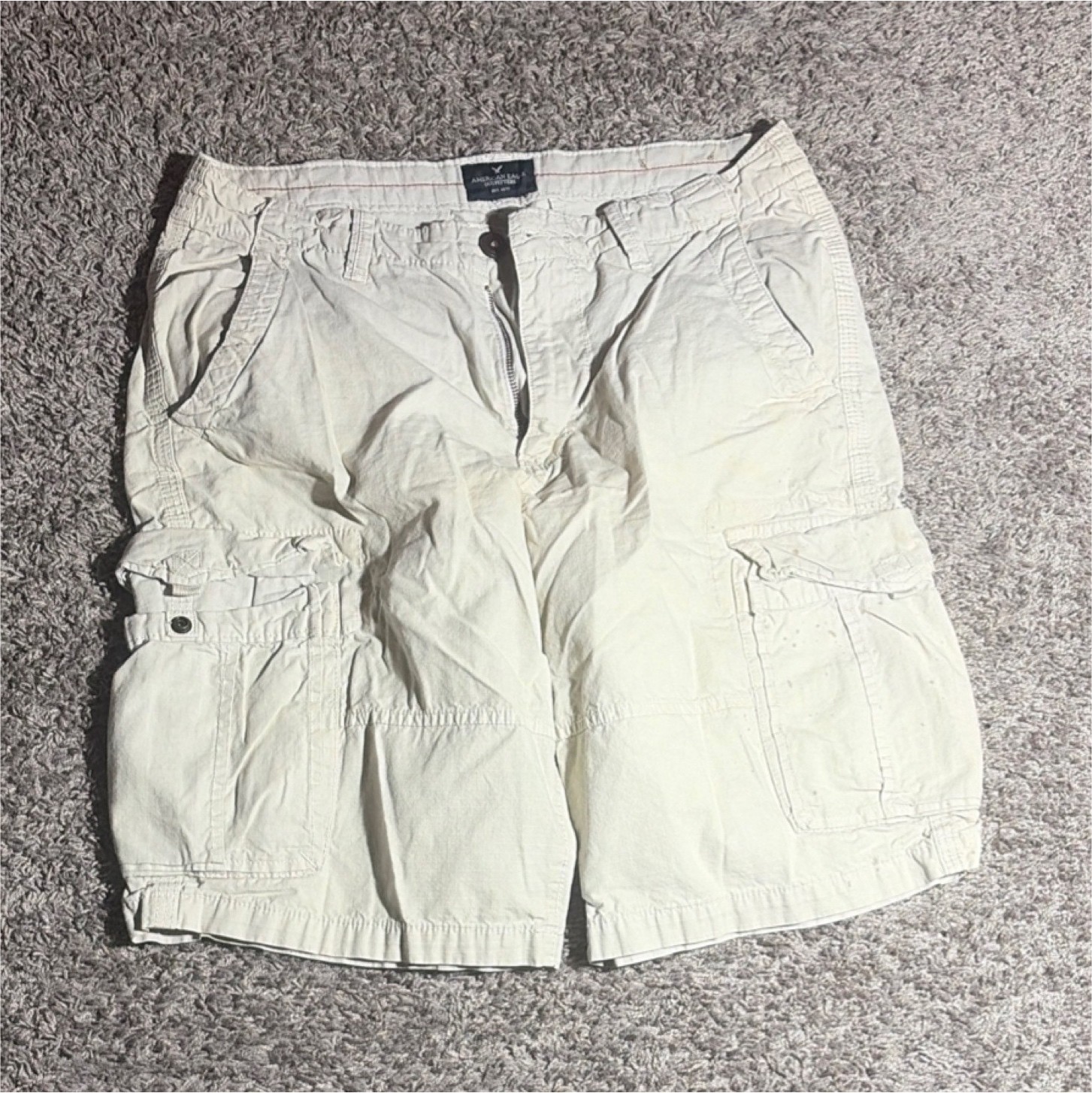 American Eagle Outfitters Beige Cotton Cargo Shorts Button Pockets