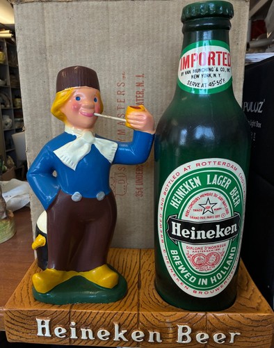 1970s Heineken Beer Bar 17" Tall Display Dutch Boy & Bottle With Original Box
