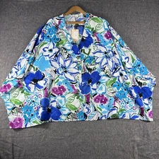 Entro NWT Oversized Blouse Top Blue Floral Button Up Kimono Sleeve XL 1X