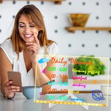 LED Note Board with Colors, 12"x 8" Glowing Acrylic Dry Erase Board with Ligh...