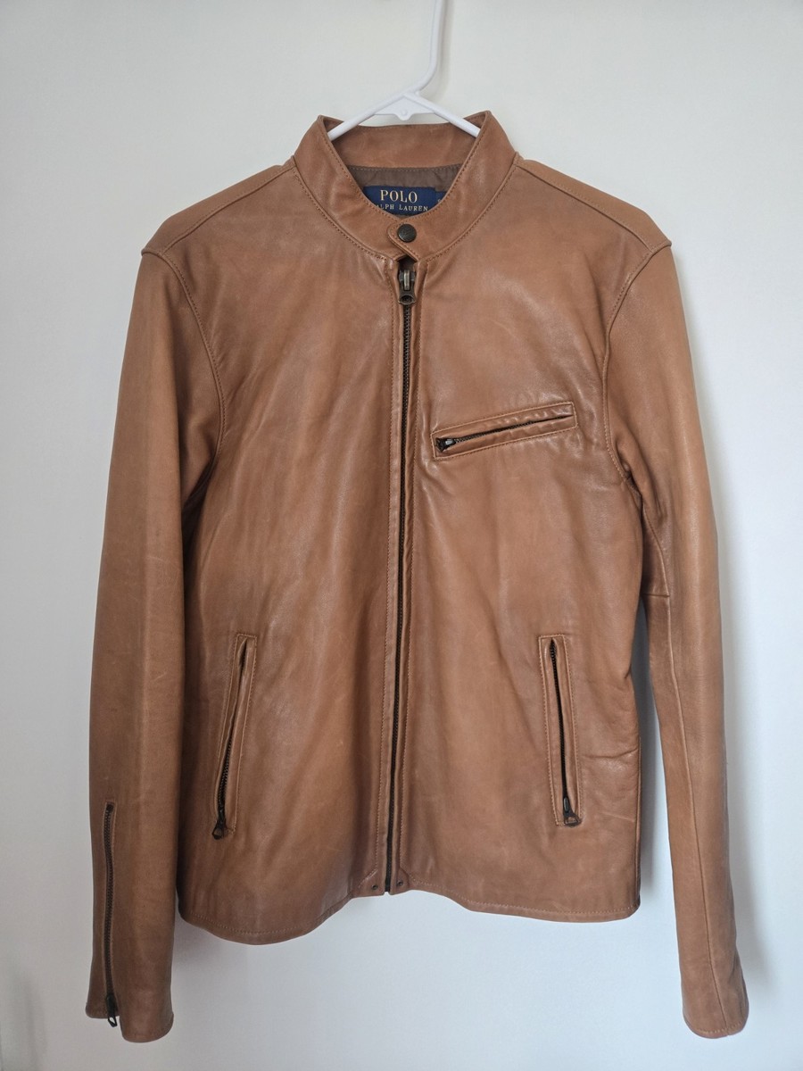 Ralph Lauren Polo cafe racer lamb leather jacket Men's Size SMALL